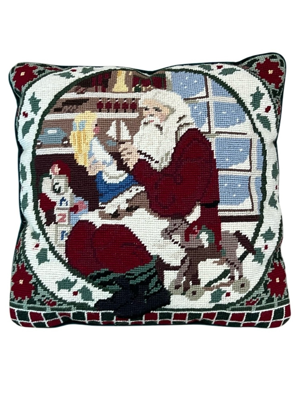 Christmas Santa Needlepoint Pillow Holiday Workshop Velvet